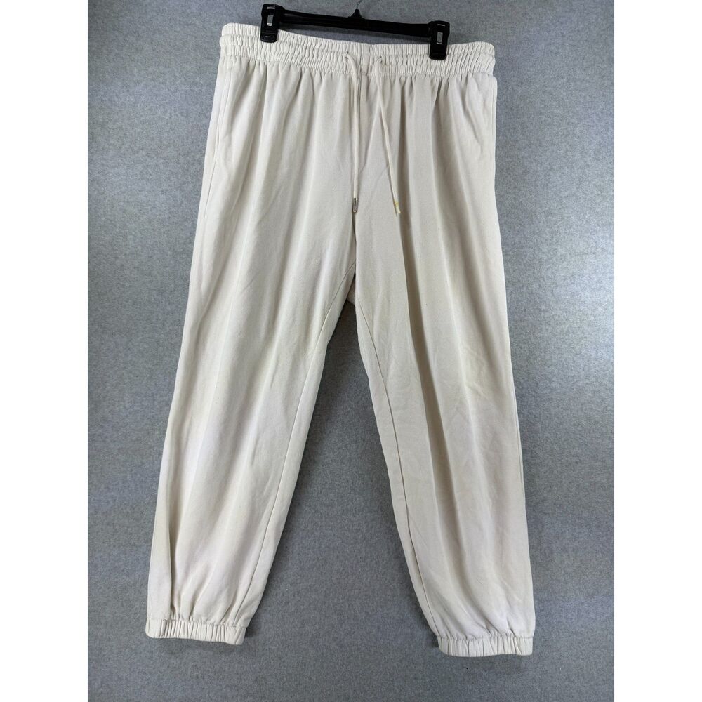 H&M Women’s XL White Fleece Jogger Sweatpants Drawstring Elastic Waist 3669